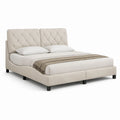 Cama de Casal Estofada Bege 160 x 200 cm com Cabeceira Acolchoada
