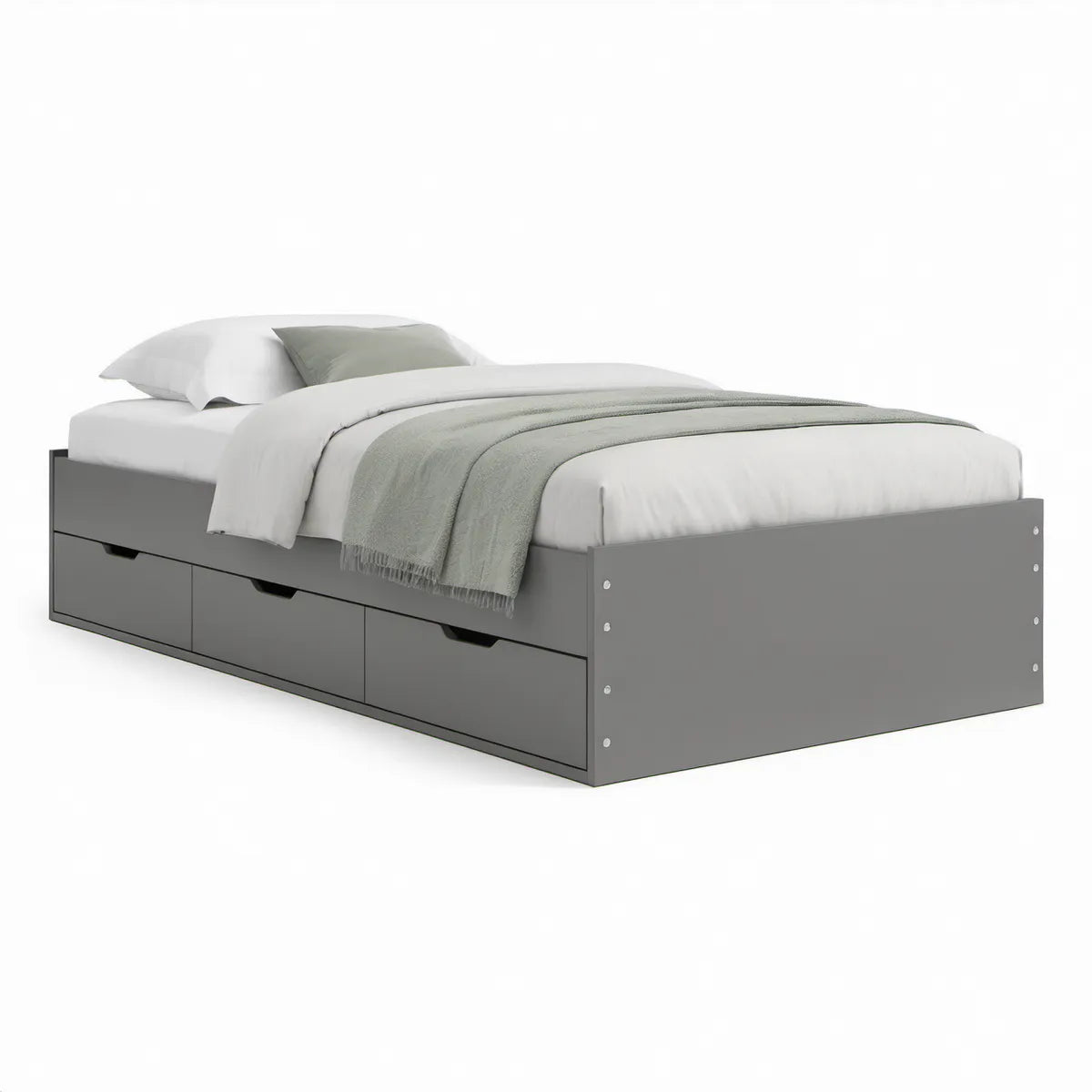 Cama Individual Cinzenta com 3 Gavetas, 90 x 190 cm