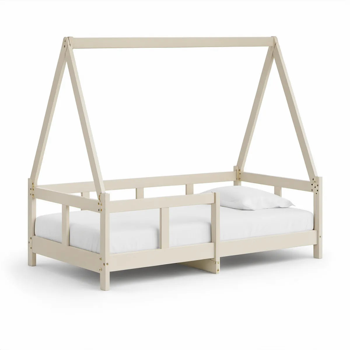 Cama Infantil em Forma de Casa em Pinho Maciço Branco-creme, para Colchão 90 x 190 cm