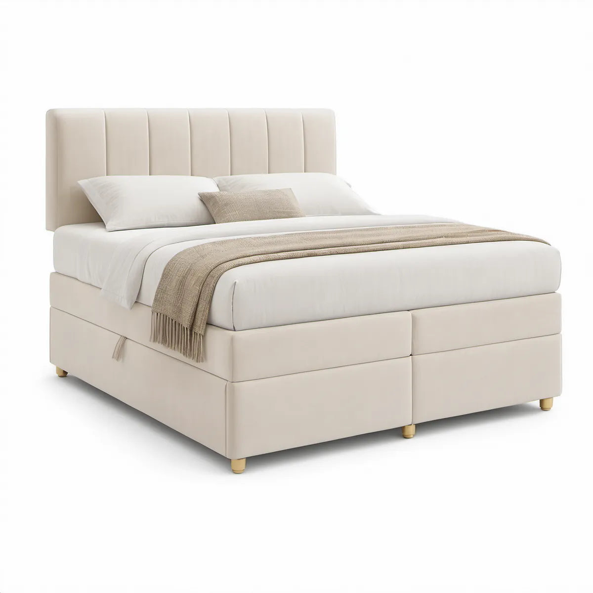 Cama de Casal com Arrumação para Colchão 160 x 200 cm em PU Bege