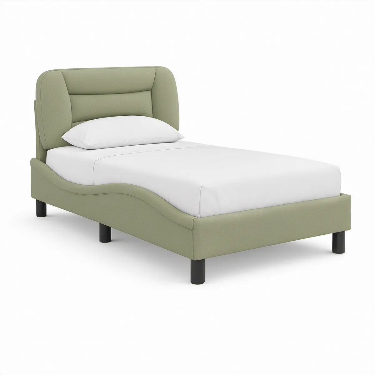 Cama Individual Estofada Verde-sálvia para Colchão 90 x 190 cm com Cabeceira Curva