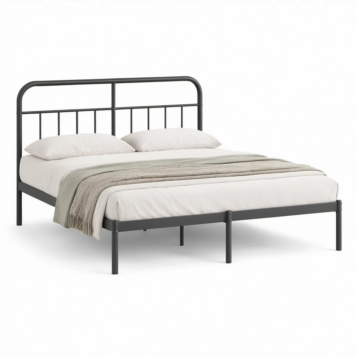 Cama de Casal 160 x 200 cm em Aço Preto com Cabeceira Tubular