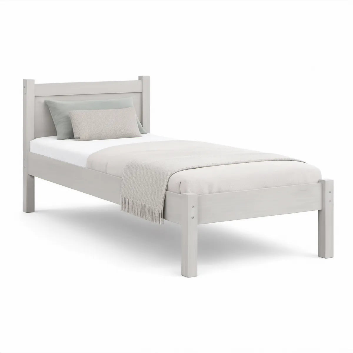 Cama Individual em Pinho Maciço Branco 90 x 190 cm