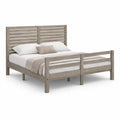 Cama de Casal em Madeira Maciça de Pinho Cinzento 160 x 200 cm com Cabeceira de Ripas
