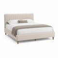 Cama de Casal Estofada Bege 160 x 200 cm com Cabeceira Alta