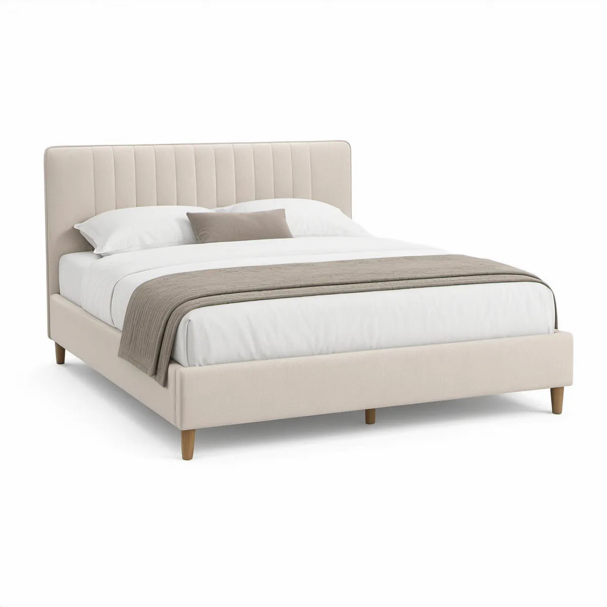 Cama de Casal Estofada Bege 160 x 200 cm com Cabeceira Alta