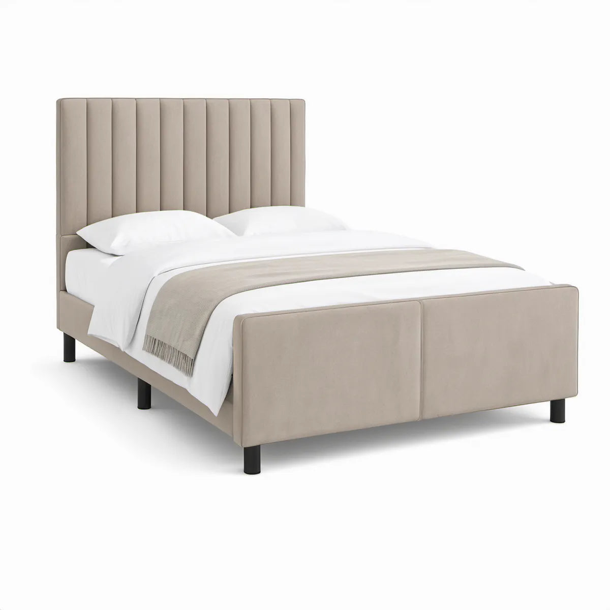 Cama de Casal Estofada Bege 160 x 200 cm com Cabeceira Acolchoada