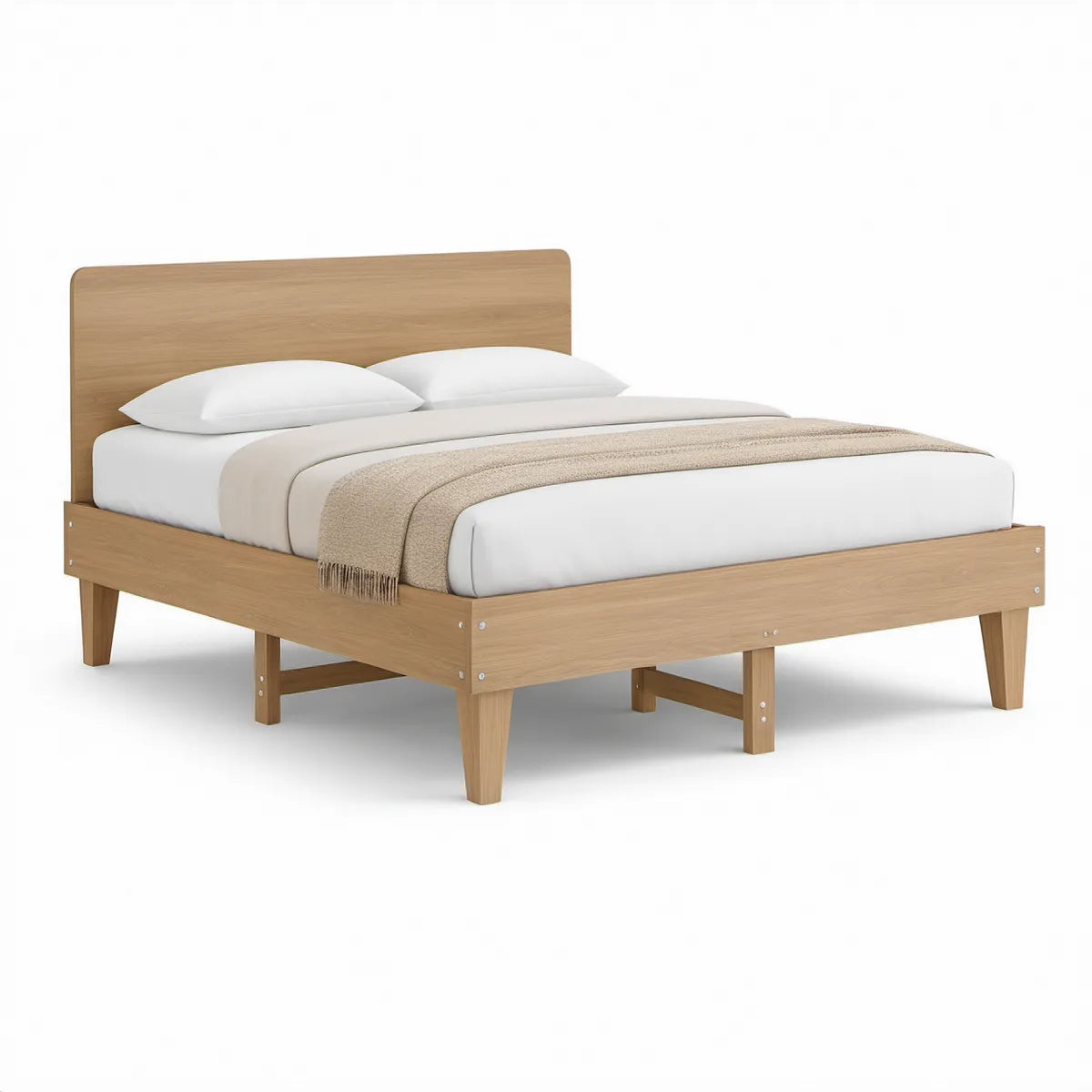Cama de Casal em Madeira Maciça Castanho-Claro para Colchão 160 x 200 cm
