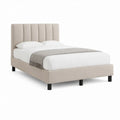 Cama de Casal Estofada Bege 160 x 200 cm com Cabeceira Acolchoada