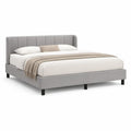 Cama de Casal Estofada Cinzenta 160 x 200 cm com Cabeceira Curva
