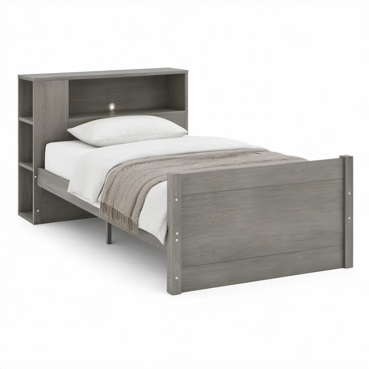 Cama Individual com Arrumação 90 x 190 cm em MDF Cinzento