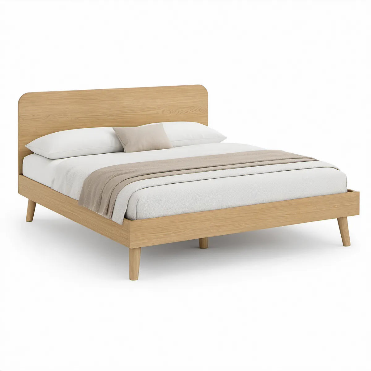 Cama de Casal em MDF Efeito Carvalho Claro para Colchão 160 x 200 cm