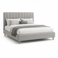 Cama de Casal Estofada Cinzento-Claro com Cabeceira Acolchoada, 160 x 200 cm
