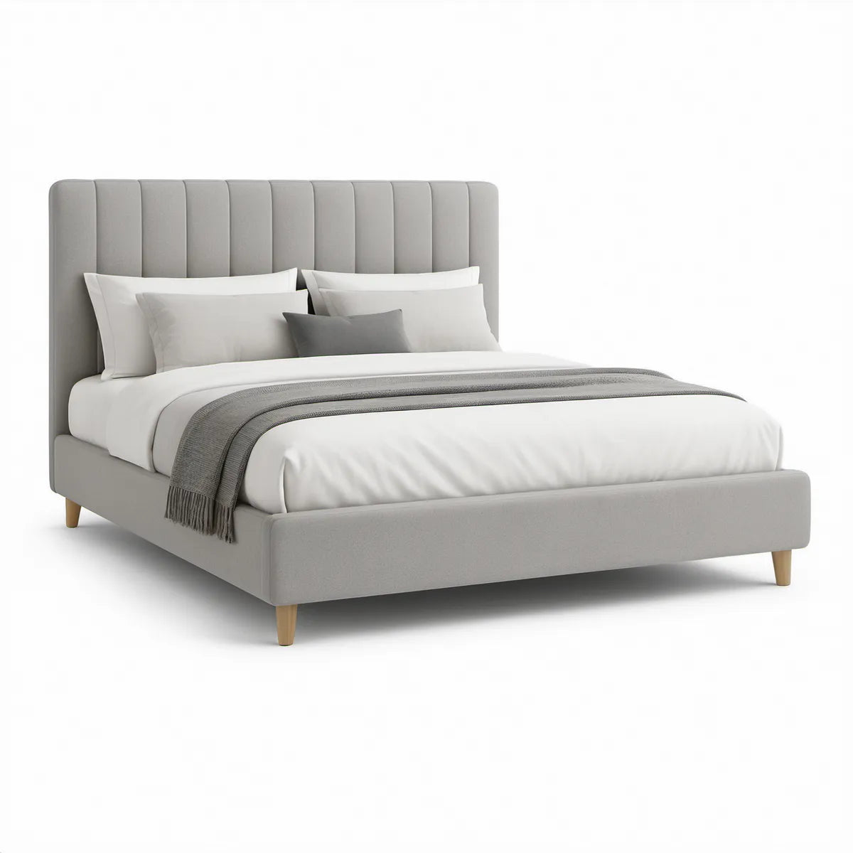 Cama de Casal Estofada Cinzento-Claro com Cabeceira Acolchoada, 160 x 200 cm