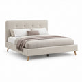 Cama de Casal Estofada Bege 160 x 200 cm com Cabeceira Acolchoada