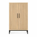 Armário Alto em MDF Folheado a Pinho Natural e Preto, 90 x 40 x 180 cm