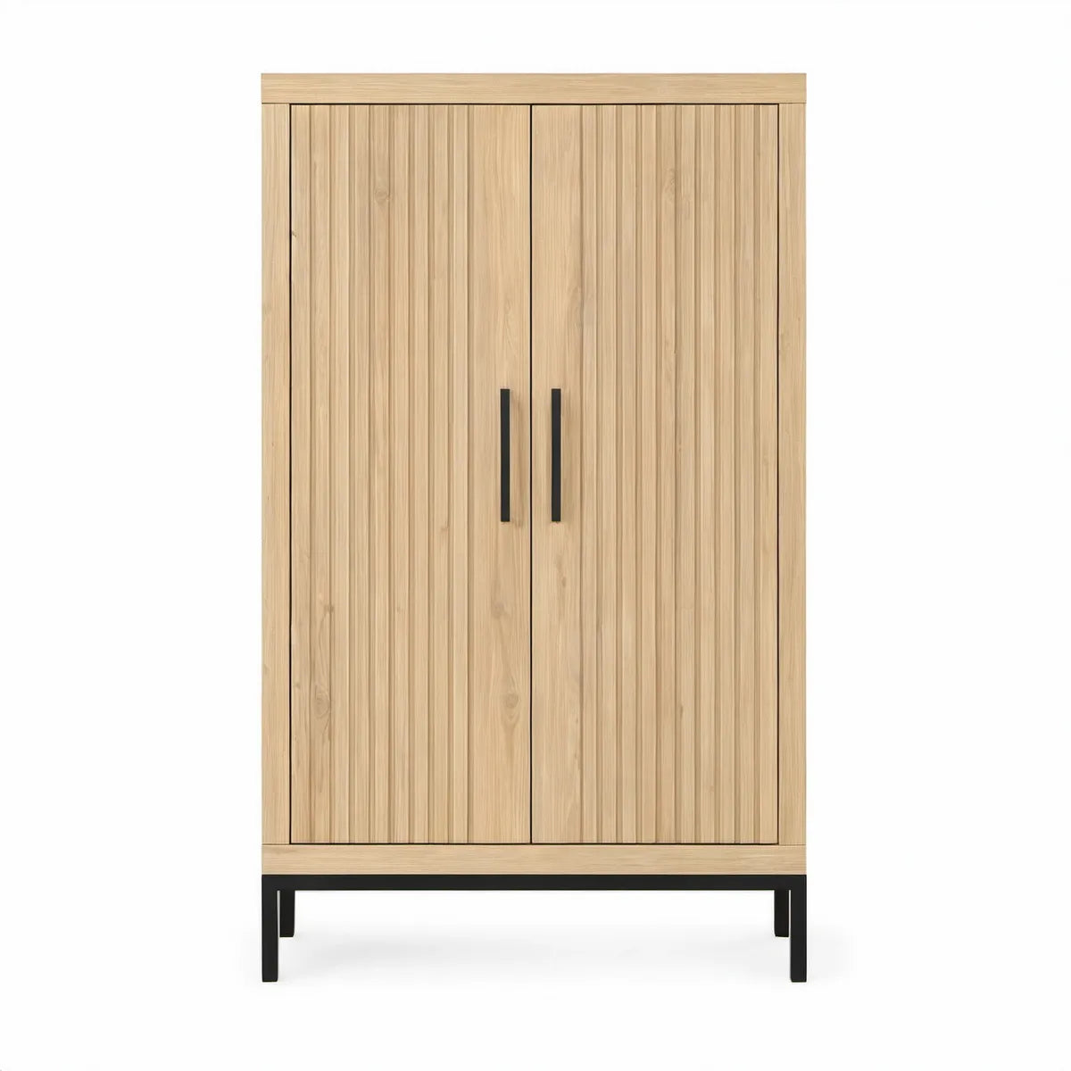 Armário Alto em MDF Folheado a Pinho Natural e Preto, 90 x 40 x 180 cm