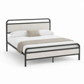 Estrutura para Cama de Casal em Aço Preto e Poliéster Bege para Colchão 160 x 200 cm