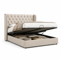 Cama de Casal com Arrumação Elevatória 160 x 200 cm em Couro Sintético PU Bege