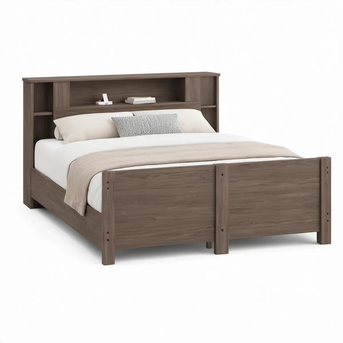Cama de Casal 160 x 200 cm com Cabeceira de Arrumação Castanho-Escuro