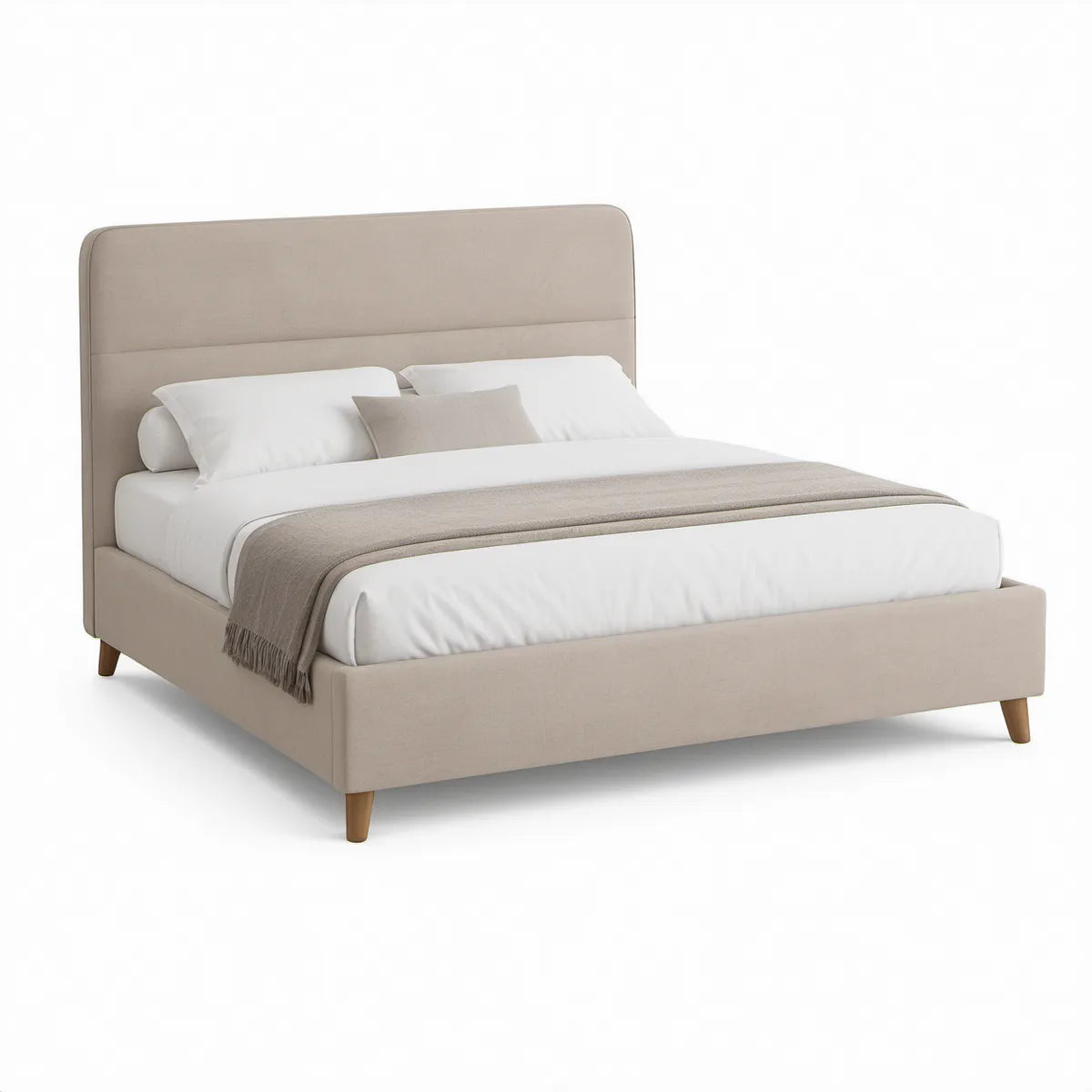 Cama de Casal Estofada Bege para Colchão 160 x 200 cm